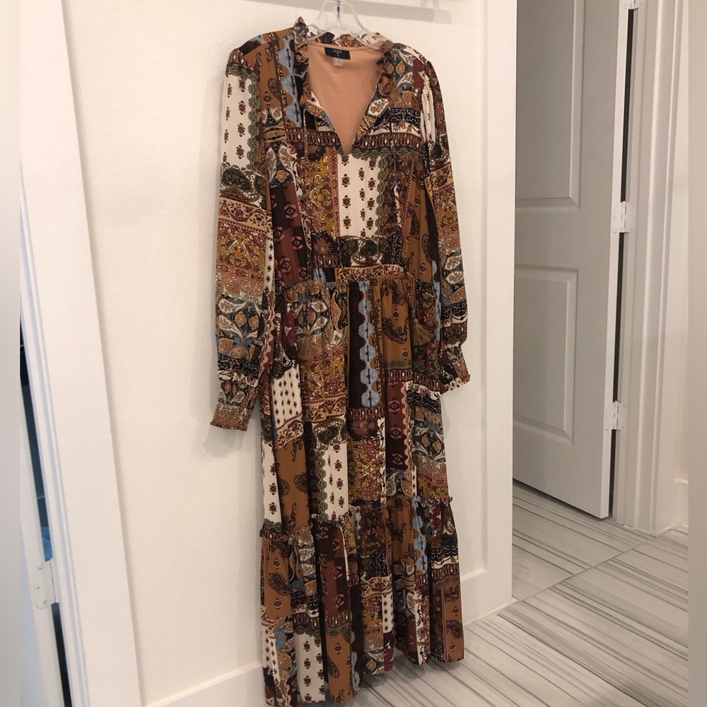 TAHARI Long Sleeve Patchwork Midi Dress Size XL